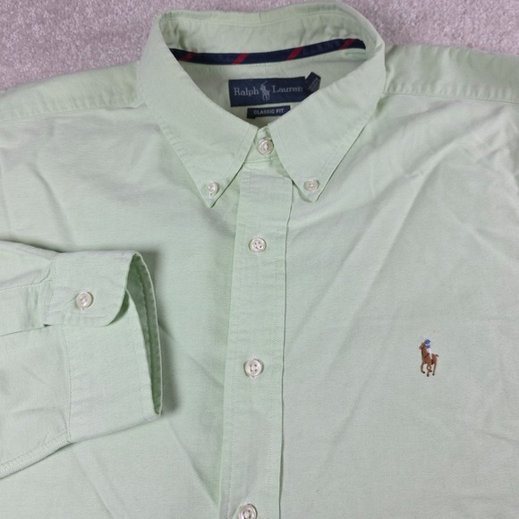 Ralph Lauren Shirt Mens 2XL Green Cotton Logo Classic Fit Button Down Vintage - Picture 1 of 9